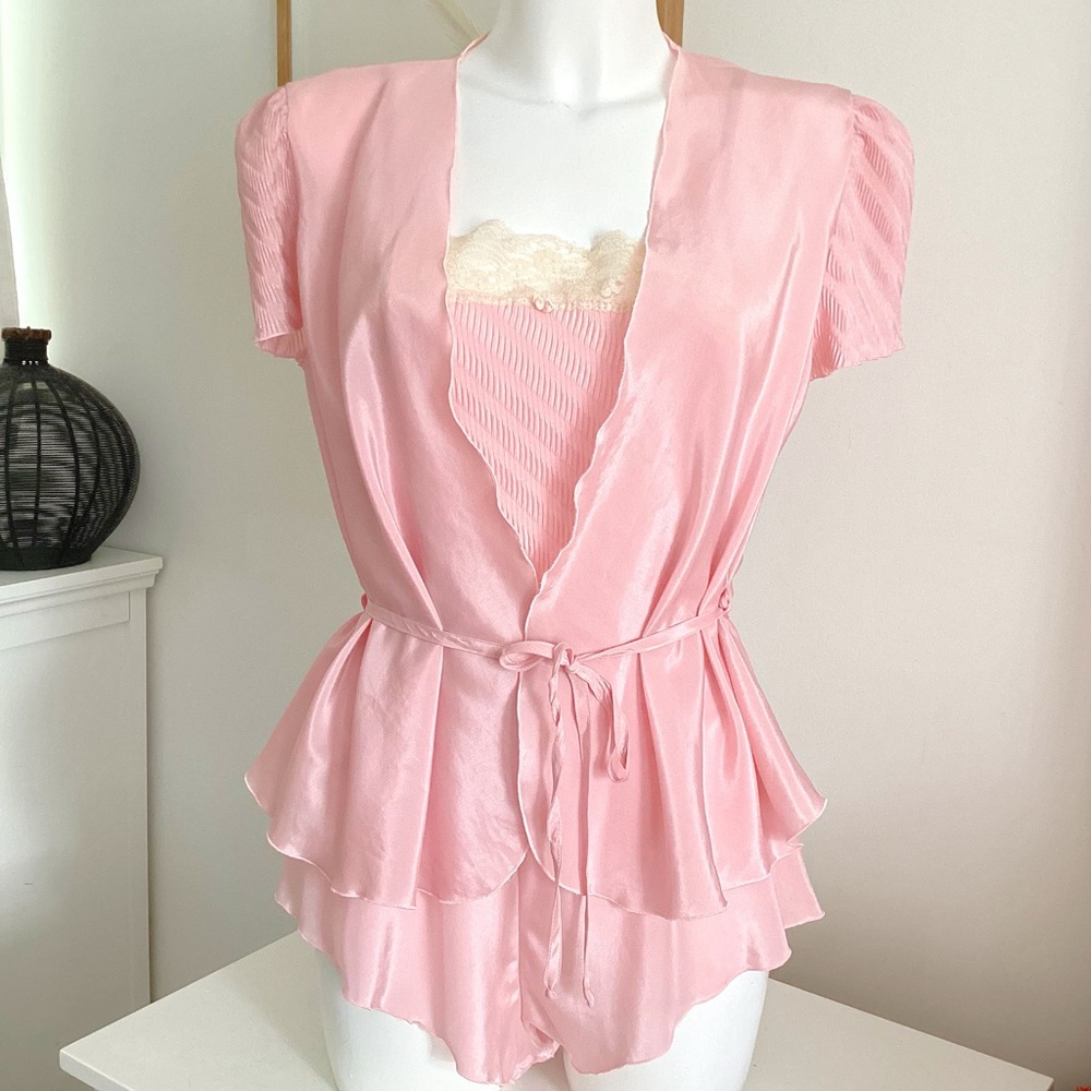 Vintage Sasson dusty rose teddy robe lingerie set